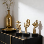 3 Pcs Thinker Small Statue Set - Black Gold Home Decor Abstract Art Figurines for Shelves, Living Room Coffee Table, Office Desktop (3 Pcs Gold, 6")