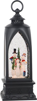 Eldnacele 12” Christmas Snow Globe Lantern Snowman with Music & Timer, USB Lined/Battery Operated Lighted Water Glittering Lantern for Christmas Festival Decoration Gifts – Snowman