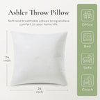 Ashler Throw Pillow Inserts- 24x24 Pillow Inserts with Air Layer, Premium Bed and Couch Pillows - Indoor Decorative Throw Pillow, Square Cushion Sham Stuffer, Pack of 2, White