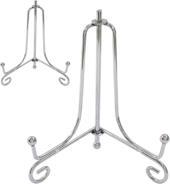 2 Pack Plate Stands for Display 4 Inch， Small Plate Holder Stand for Picture Frame, Decorative Plates, Book, Photo, Collectibles(Silver)