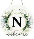 Monogram Letter N Wreaths for Front Door Wreath Wooden Welcome Sign for Front Door Decor Floral Family Last Name Initial House Warming Spring Summer Porch Rustic Wall Home Kitchen Boho Decorations