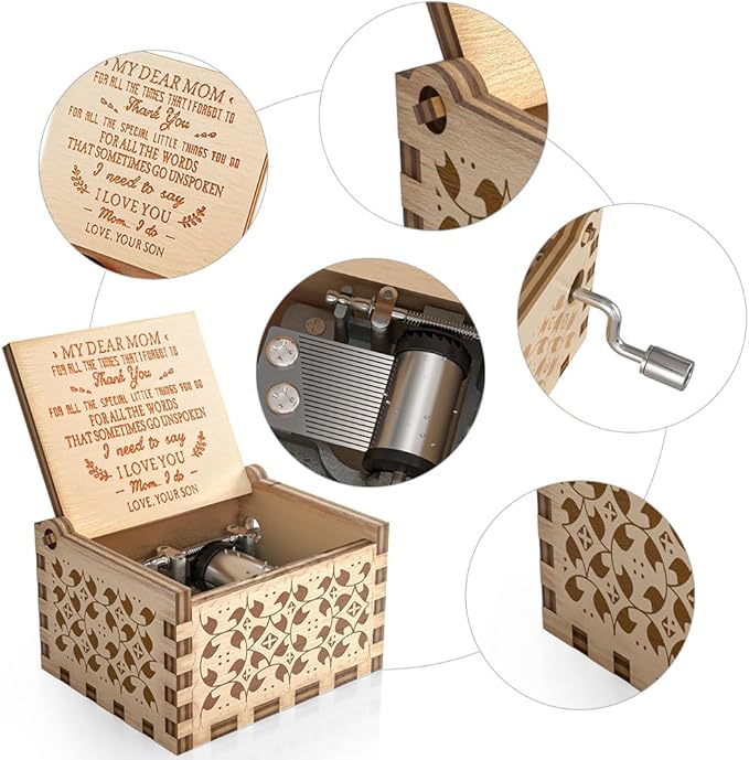 Ucuber You are My Sunshine Music Box, Gift for Mom from Son, Wood Laser Engraved Vintage Music Boxes, Unique Best Gift for Mother's Day, Birthday/Christmas (Son to Mom)