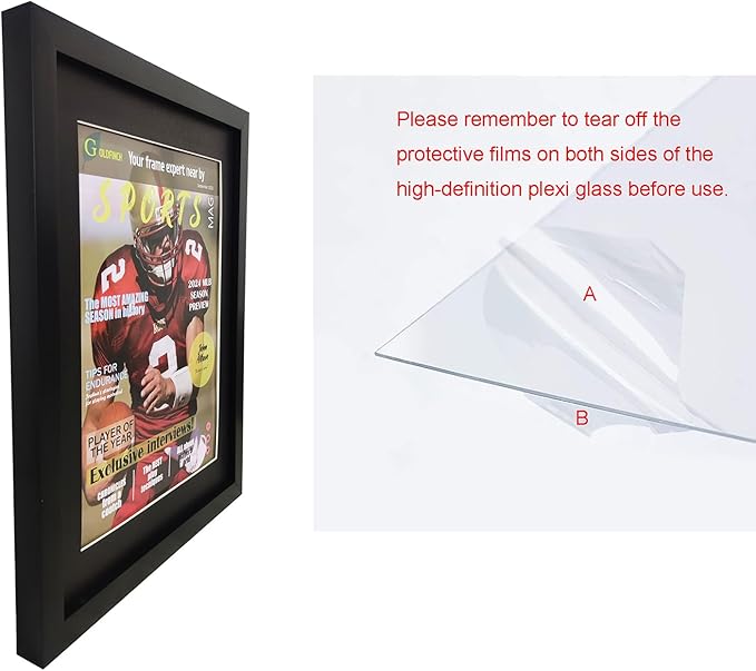 Goldfinch 4 Packs Sports Magazine Frames Displays Magazines Measuring 8 x 10.5 inches with Black Core Matting,Suitable for 1994-Current Collector's Edition Sports Magazines with Installed Hangers