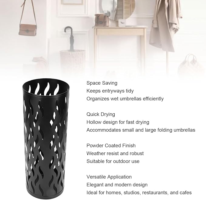 YUYTE Metal Round Umbrella Holder, Shaped Freestanding Umbrella Organizer for Entryway, Home, and Office (Black)