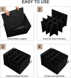 Shoe Organizer for Closet 2 Pack, Foldable Shoe Box with Adjustable Dividers and Clear Cover, Space Saving Shoe Storage Organizer Cabinet with Reinforced Handles, Fits 32 Pairs, Black TP12B