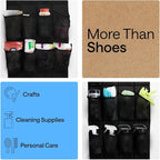GORILLA GRIP Over the Door Shoe Organizer, 12 Large Breathable Mesh Pockets, Space Saving Hanging Storage Holder, 2 Hook Closet Rack Hanger, Hangs on Closets for Shoes, Accessories, 64H x 9.5W Black