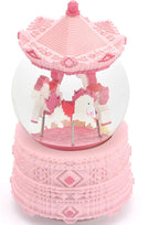 Pixel-Design Carousel Snow Globe Music Box, Compact Decorative Gift for Collectors and Home Accents, Subtle Pink Edition, Plays Toyland Melody