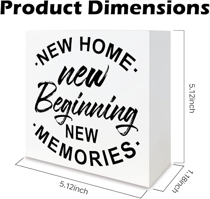 New Home New Beginning, Farmhouse Home Decor, Entryway Sign, Living Room Signs, Gift from Realtor, Housewarming Gift, Box Sign Decor Tabletop, Hallway Decoration, 5.1x5.1inches