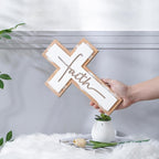 TRENDIN Rustic Wood Cross Wall Decor, Wooden Cross with Faith Cutout, Vintage Farmhouse Christian Home Decor for Living Room, Entryway, Bedroom, Religious Inspirational Gifts