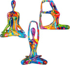 Colorful Abstract Yoga Figurines Set of 3 - Vibrant Graffiti Art Sculptures, Modern Home Decor Accents, Unique Gift for Yoga Lovers, Meditation Room & Living Room Shelf Desk Decor