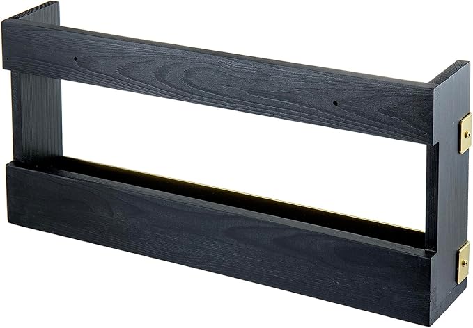 MyGift Black Solid Wood and Brass Metal Magazine Display Rack, Wall Mountable Double Wide Book Holder or Standing Organizer