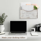 Suzile Wall Mounted File Holder Wood Magazine Holder Wall Hanging File Organizer for Office Mail Magazine Letter Paper Folder Organization (White)