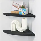 JORIKCHUO 12 inch Corner Shelf, Set of 2 Solid Wood Corner Floating Shelves for Wall, Round End Wall Mounted Floating Shelf for Bedroom, Living Room and Kitchen (Black-12 inch)