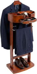 Wood Suit Valet Stands, Freestanding Clothing Valet Stand Man and Women Clothes Suit Rack with Drawer for Entryway Office Living Room, 22 lbs (Brown)