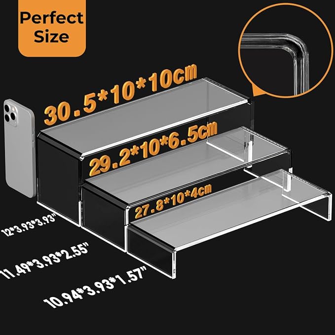 MerryNine Acrylic Risers Display Stand, 6 Pcs Clear Plastic Rectangle Stand for Cupcakes, Figures, Cosmetics, Collectibles (Large)