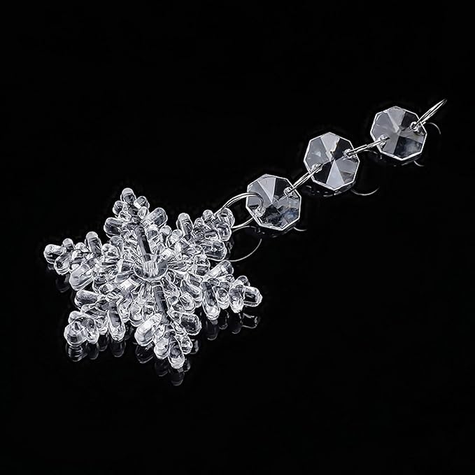 20 Pcs Plastic Winter Snowflake Drip Ornaments Xmas Tree Hanging Decorations for Christmas Tree Wedding Birthday Party Home Window Door Decorations (Transparency)