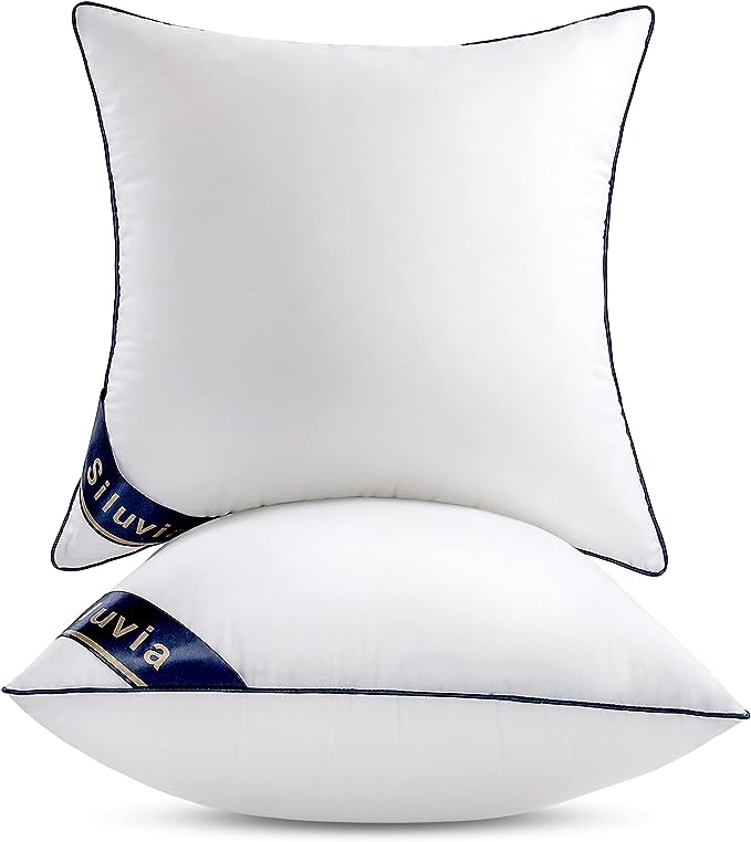Siluvia 20"x20" Pillow Inserts Set of 2 Decorative Square Square Throw 20 Pillows with 100% Cotton Cover for Sofa, Couch, and Bed - White