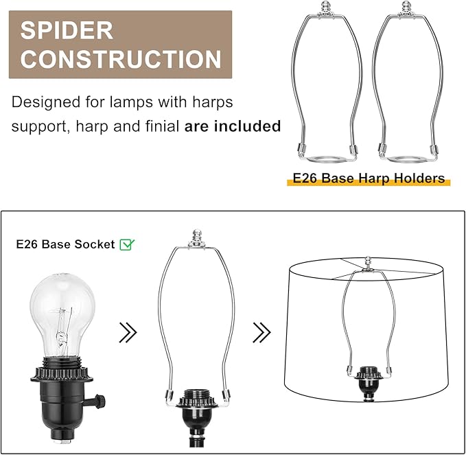 Drum Lampshades Set of 2, Medium Fabric Lamp shades for Table Lamps, Floor Lamps, Beige Linen Lamp shades 11.6" Top x 12.6" Bottom x 9.8" High Spider Fitter, Replacement Lampshades, Assembly Required