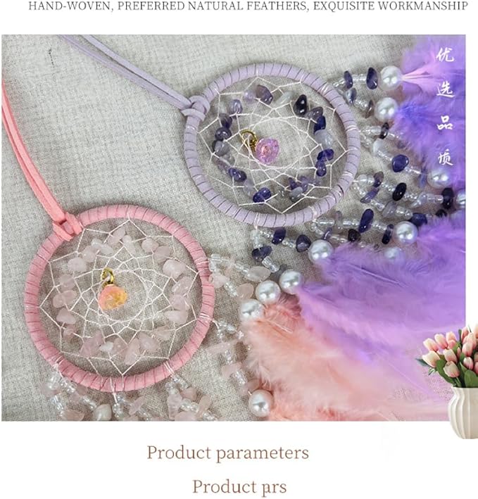 Dream Catchers for Cars,Boho car Decor,Small Feather Dream Catcher Hanging Car Deco Accessories for Women (Pink)