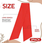 2 Pcs Red Wreath Sash for Front Door Linen Wreath Ribbon Bow for Yard Porch Garland Home Decor