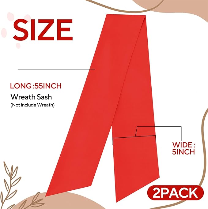 2 Pcs Red Wreath Sash for Front Door Linen Wreath Ribbon Bow for Yard Porch Garland Home Decor