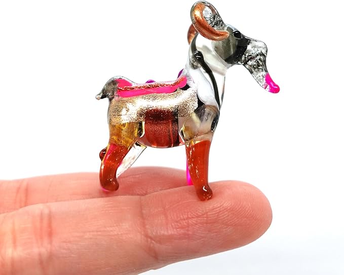 Goat Micro Tiny Figurines Hand Blown Glass Art Animals Collectible Gift Home Décor (Multi-Black)
