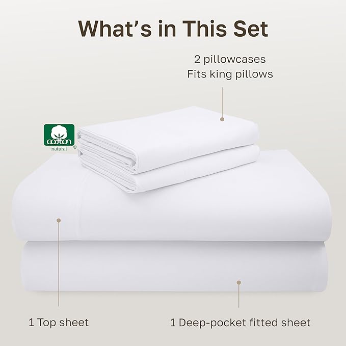 California Design Den California King Sheet Set - Luxury 600 Thread Count 100% Cotton Sateen, Deep Pocket Sheets with All Around Elastic for a Snug Fit, Hotel Quality Bedding Set - White
