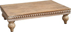 SwallowLiving Farmhouse Wood Riser for Display Decorative, Rustic Shabby Chic Tray for Kitchen Counter, Coffee Bar Table, Dining Room, Wooden Rectangle Beaded Pedestal Stand for Food, Natural