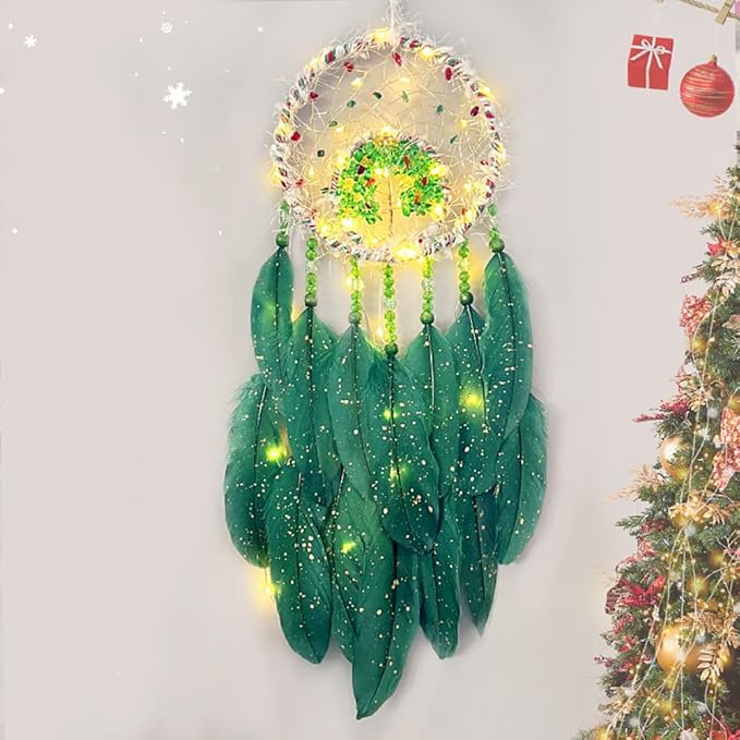 Christmas Crystal Dream Catcher with Lights Handmade Christmas Dreamcatcher Hanging Decoration Home Wall Decoration Craft Ornament