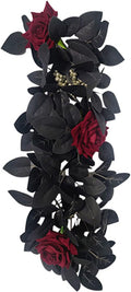 Artificial Rose Flower Swag,Artificial Sunflower Swag, 24 Inch Decorative Swag with Pumpkins Berries and Black Leaves for Halloween Home Front Door Lintel Wedding Arch Party Tabletop Wall Decor(#3)