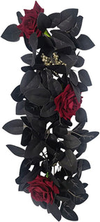 Artificial Rose Flower Swag,Artificial Sunflower Swag, 24 Inch Decorative Swag with Pumpkins Berries and Black Leaves for Halloween Home Front Door Lintel Wedding Arch Party Tabletop Wall Decor(#3)