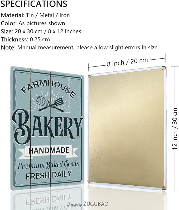 Funny Kitchen Signs Decor-Kitchen Farmhouse Decor-Personalized Kitchen Metal Sign-Retro Kitchen Counter Accessories-12x8 Inch Hanging Plaque Home Wall Decorations-Farmhouse Bakery