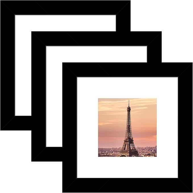 6x6 Picture Frame 3 Pack - Black Poster Frame Display Pictures 4x4 with Mat or 6 x 6 Without Mat for Wall Hanging Horizontal and Vertical
