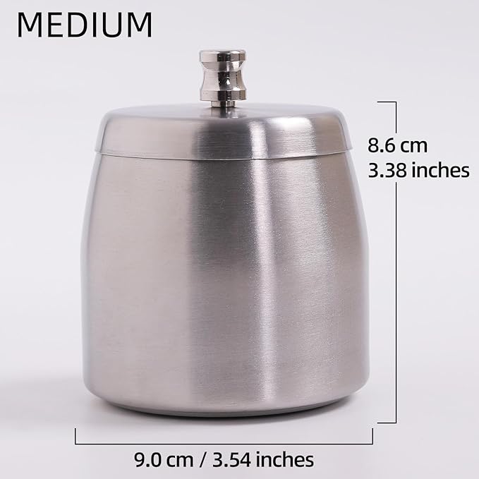 Ashtray with Lid for Cigarette, Stainless Steel Smokeless Odorless Windproof Ashtrays for Home Office Tabletop Outside Patio Outdoor Balcony(3.54"x3.0"x3.38")