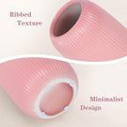Ceramic Vase for Flowers – Modern Small Ribbed Textured Flower Vase for Home Decor, Pampas Grass, Decorative, Farmhouse, Coffee Table, Kitchen Centerpieces, Bookshelf and Home Living (Pink)