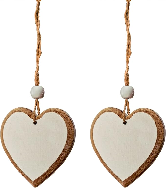 Sun&Beam Heart-Shaped Wooden Decorative 2Pcs Hanging Handmade Hearts Ornaments for Wedding Party Valentine Christmas Home Decoration Car Décor (B-#3, 2Pcs)