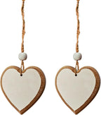Sun&Beam Heart-Shaped Wooden Decorative 2Pcs Hanging Handmade Hearts Ornaments for Wedding Party Valentine Christmas Home Decoration Car Décor (B-#3, 2Pcs)