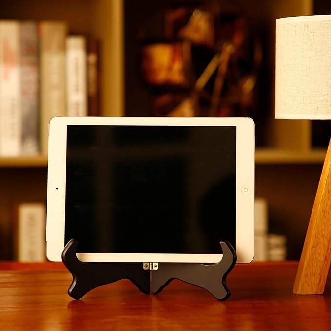 Tatuo 2 Packs Wooden Plate Stands for Display, Plate Holder Display Stand, Picture Frame Stand Easels, Tabletop Art Holder, Book Dish Decorative(8 Inch,Black)