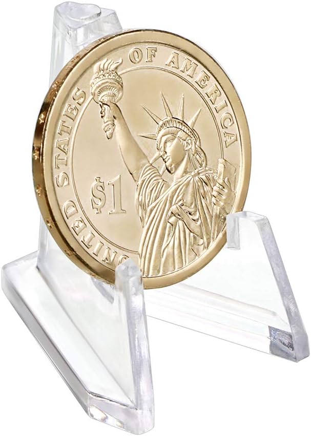 Hipiwe 20 Packs Mini Acrylic Easel Stands Clear Coin Display Easel Holder for Displaying Air-Tite Coins Pocket Watches Capsules Challenge Medals Casino Chips