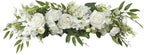 Artificial Peony Flower Swag, 29.6in Faux Eucalyptus Leaves Corner Rose Floral Swags, Artificial Mirror Flower Chair Back Flower Swags for Sheer Drapes, Wedding Chair, Arbor, Wedding(White)