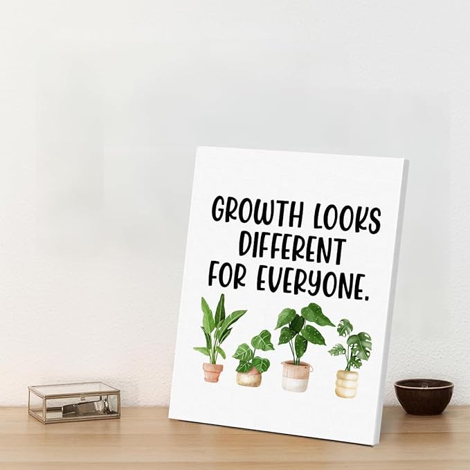 Motivational Wall Art Classroom Decor, Inspirational Mental Health Posters for Therapy Counseling Office, Growth Looks Different for Everyone Canvas Painting Artwork (11.5 X 15 Inches, Framed)