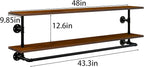Clothes Rack 48in, Wall Mounted Garment Rack with Real Walnut Wood Shelf, Heavy Duty Hanging Clothes Rack, Multi-Purpose Hanging Rod, Space-Saving Closet Storage (Walnut, 2T48IN)