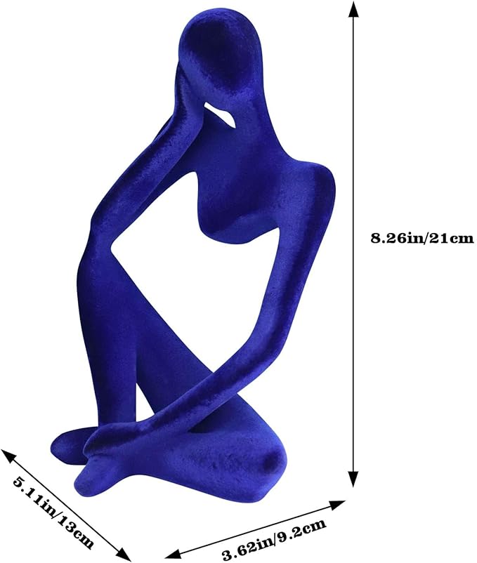 Dnoifne Abstract Thinker Statues and Sculptures, Resin Blue Flocked Thinker Statue Ornaments, Housewarming Gifts, Modern Figurines Decor for Living Room Dining Room Bathroom Office Desk