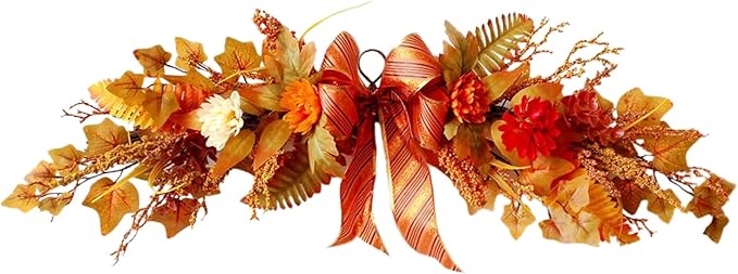 Artificial Fall Flower Swag Decor,27 Inch Autumn Decorative Floral Swag for Weeding,Artificial Silk Maple Leaf Flowers for Wall Home Front Door Decorations