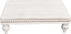 SwallowLiving Farmhouse Wood Riser for Display Decorative, Rustic Shabby Chic Tray for Kitchen Counter, Coffee Bar Table, Dining Room, Wooden Rectangle Beaded Pedestal Stand for Food, White
