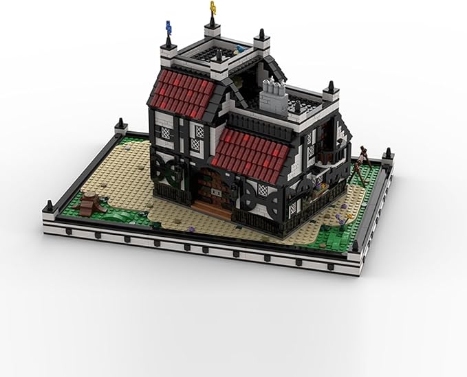 Medieval Village House Building Blocks Set, MOC-210215 Medieval Village Hotel Modular Model, Detailed Interior Furnishings, 2720PCS Collectible Model for Adults
