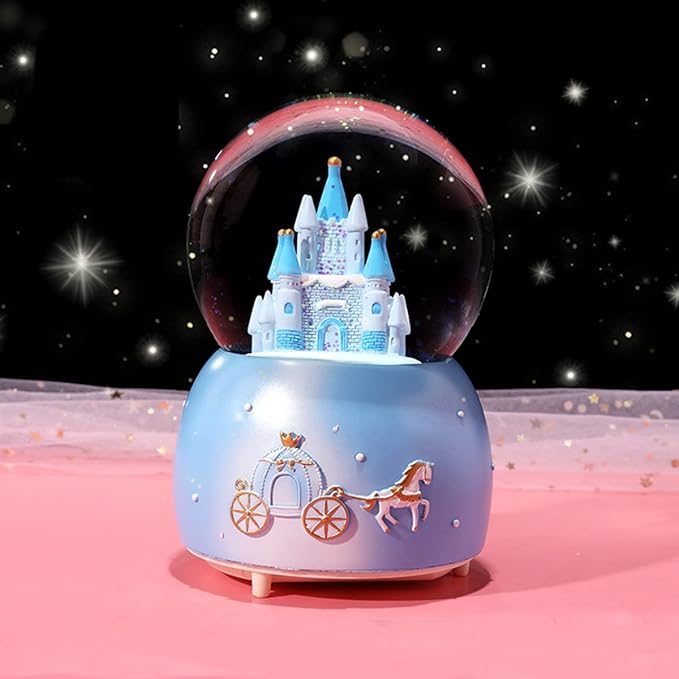 Snow Globe Castle Crystal Ball Automatic Snowfall Musical Rotate Crystal Ball with 7 Color Changing Lights Musical Castle Snowglobe for Kids Girls Boys