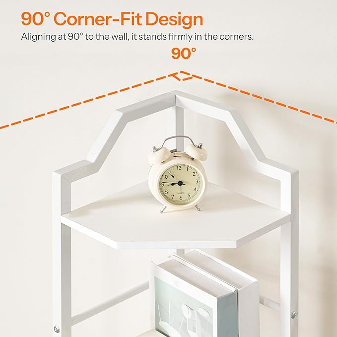 HOOBRO Narrow Corner Shelf Stand, 5-Tier Corner Shelf, 63” Tall Multipurpose Corner Bookshelf, Standing Display Shelf Plant Stand, for Living Room, Study, Kitchen, White WW100CJ01
