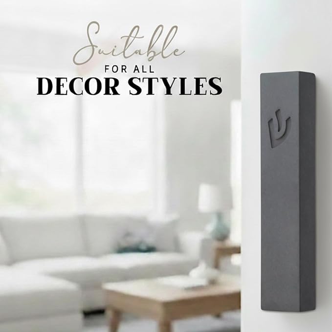 SURI Mezuzah – 5 Inch Gray Concrete Door Mezuza Case with Printed Scroll, Judaica Contemporary Style, Fits a 4 Inch Mezuzah Scroll, Gift Box Included
