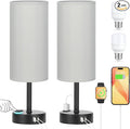 PartageiZ Grey Touch Table Lamps Set of 2-3 Way Dimmable Bedroom Lamps for Bedside with USB C and A Ports, Small Nightstand Lamps with AC Outlet, Desk Lamps with Black Base for Office Boys